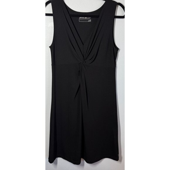 Eddie Bauer Women Midi Dress Medium Black Twist Front Sleeveless Stretch Active - Picture 1 of 11